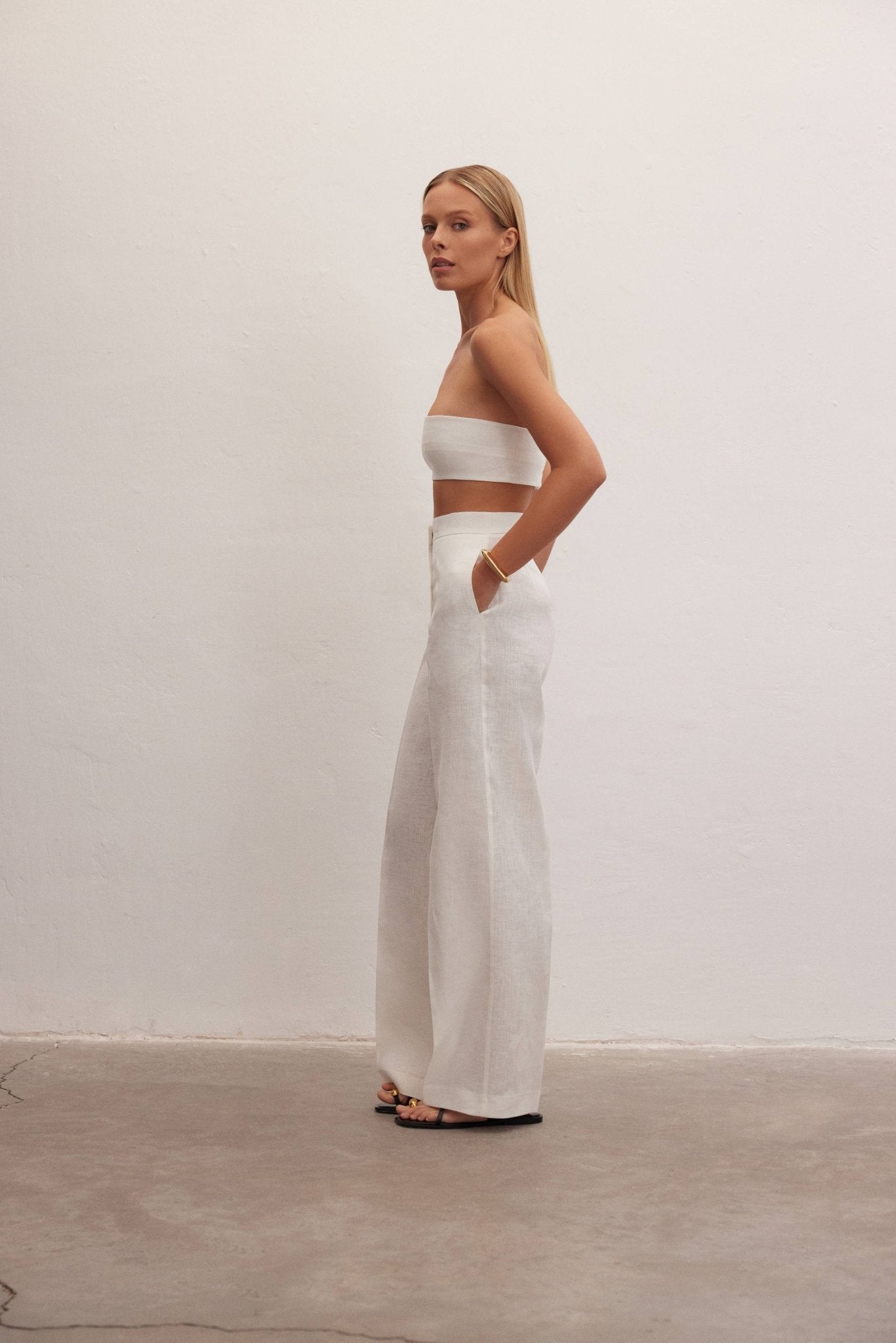 Nyx Pants | High - Waisted Linen Trousers White - The OffingerLe Cle