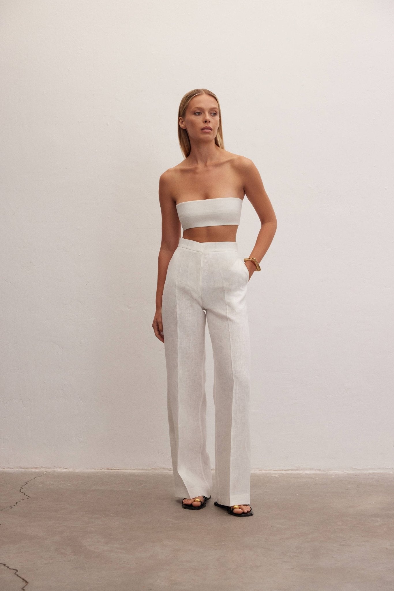 Nyx Pants | High - Waisted Linen Trousers White - The OffingerLe Cle